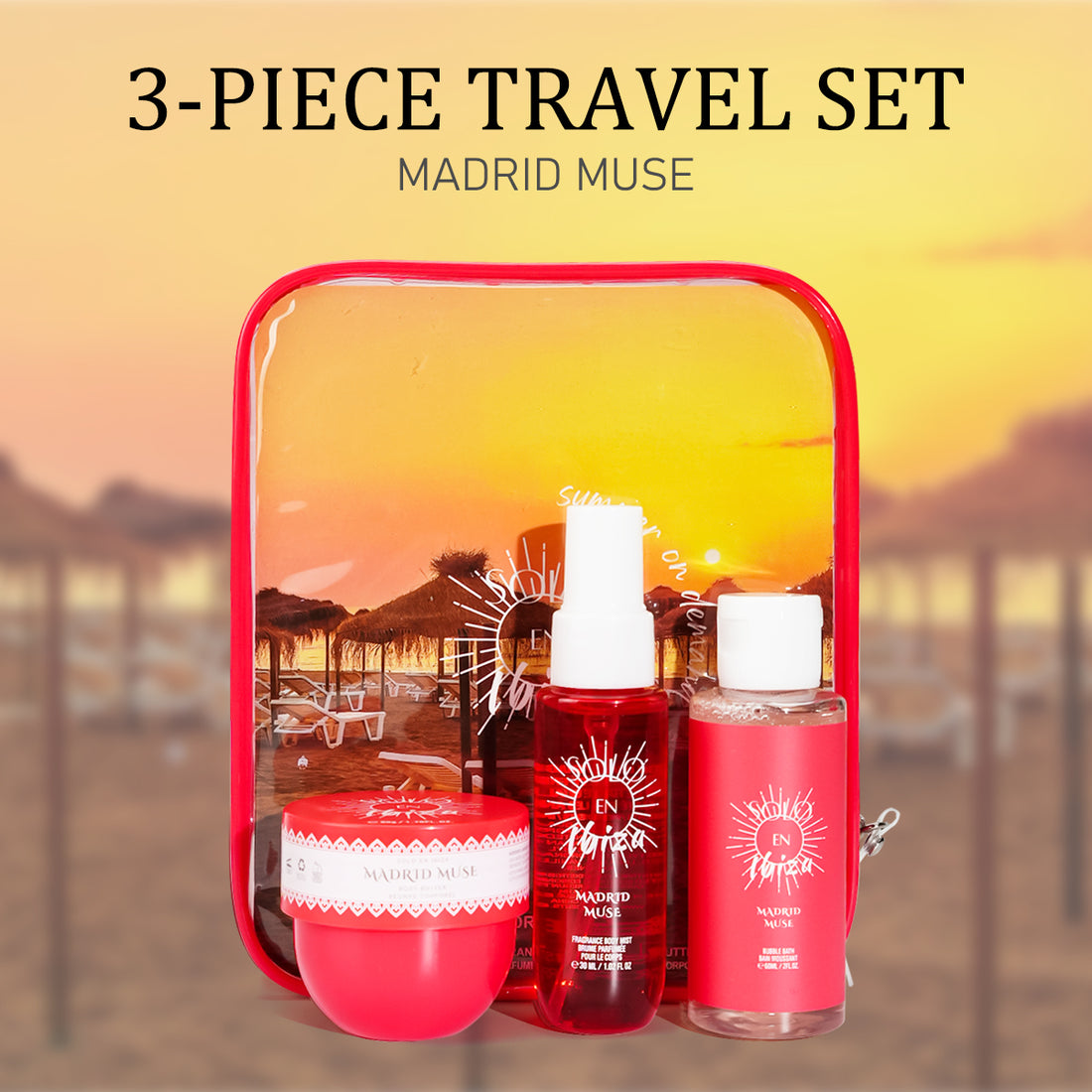 Solo En lbiza Bath and Body Gift Baskets for Women 1.76fl.oz Body Butter 2.oz Bubble Bath 1.02fl.oz Bodymist Women's 3pcs Bag Set 4 Scents Long-Lasting Moisture and Fragrance Travel Set